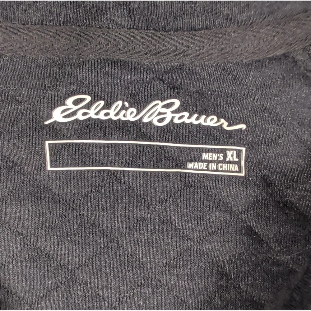 EDDIE BAUER Pullover 1/4 Snap Mock Quilted Black Sz XL Sweater Midweight EUC